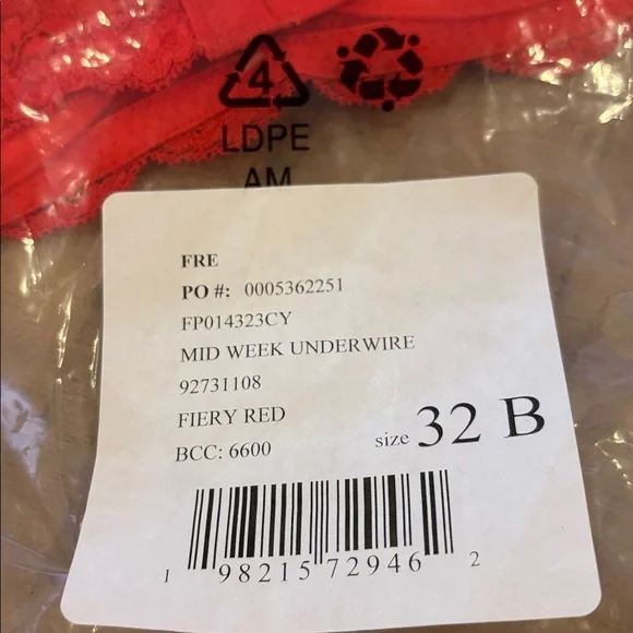 Free People Red Midweek Underwire Bra in Fiery Red 32B NWT Never Tried On! - Picture 7 of 7